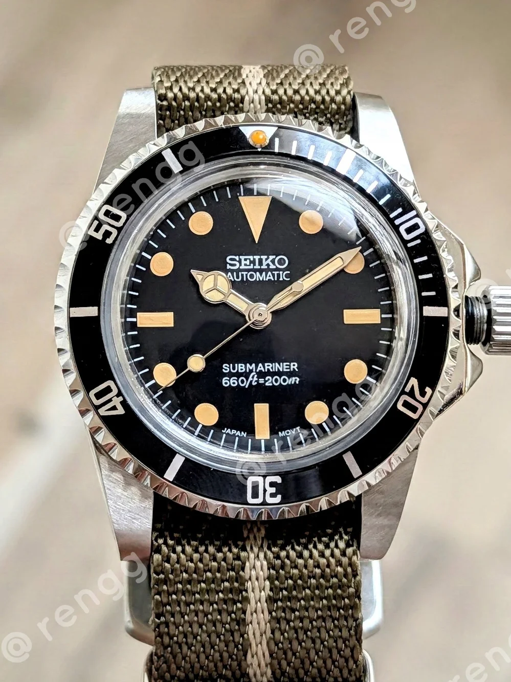 40mm Seiko Vintage Style Submariner Black Dial Men's Mod Watch Sweep Second